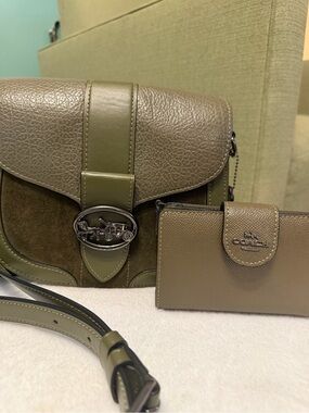 Coach Kelp & Gunmetal Leather Crossbody Bag with Matching Wallet